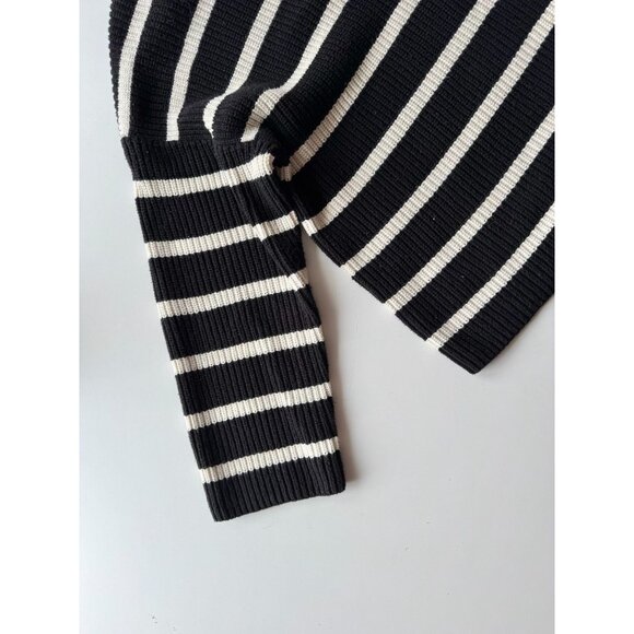H&M Black Ivory Striped Cotton Chunky Rib Knit Crew Neck Loose Sweater, Size S - Picture 10 of 14